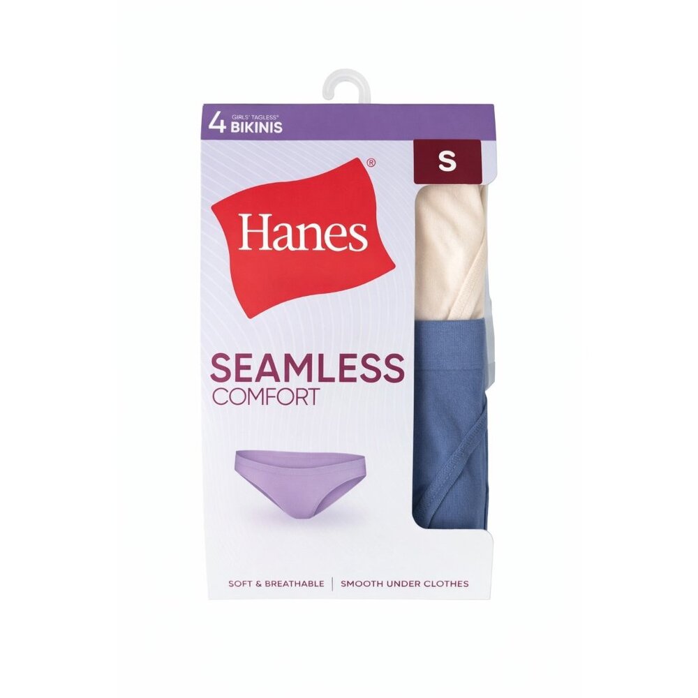 Hanes Girls Seamless Bikini 4 Pack Size S Tagless Comfort Underwear